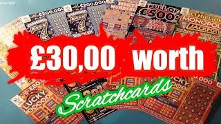 £30.00 worth Scratchcards..Diamond 7s..Full £500..Lucky Bonus..B-Lucky.etc