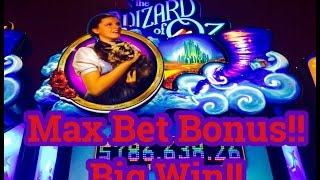Big Win! Wizard of Oz Not in Kansas Anymore Slot Machine Bonus, Max Bet, Live Play, First Spin Bonus