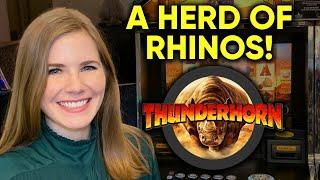 Wow Those Rhinos Can Pay! Thunderhorn Slot Machine! Big Line Hit!