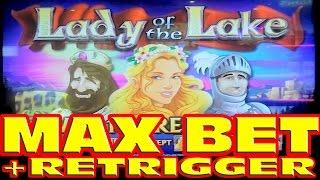 Lady of the Lake MAX BET + RETRIGGER Slot Machine Bonus NICE WIN