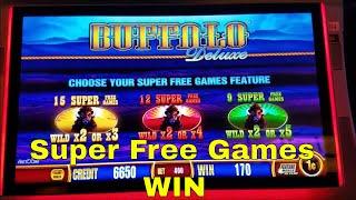 Buffalo Deluxe Slot Machine  •SUPER FREE GAME •  Win !!!  Aristocrat Wonder 4 Slot Bonus