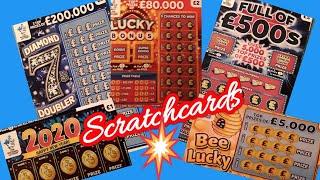 Scratchcards..Full £500s..Bee Lucky..Diamond 7..2020..Lucky Bonus...•