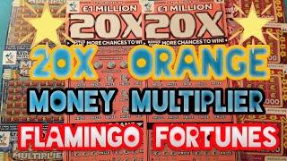 Super..Scratchcard Game..20x Orange..Money Multiplier..FLAMINGO FORTUNE. Full £500s