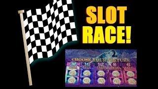 BIG WIN SLOT RACE!! First EVER Slot Machine Bonus Race! ~Aristocrat (Buffalo 5 Dragons Timberwolf)