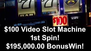 •$100 Slot Machine 1st Spin 195K Bonus Win! High Limit Jackpot Handpay Vegas Casino Aristocrat, IGT 