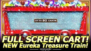 Eureka Treasure Train Full Screen Cart! BIG WIN on $100 Free Play with Cash Crop Bonuses at Yaamava!
