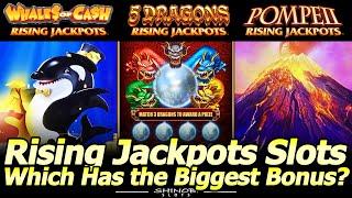 Rising Jackpots Slots - Which Version Has the Biggest Bonus? Whales of Cash, 5 Dragons or Pompeii?