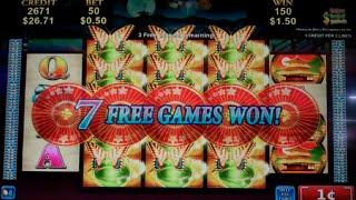 Lady Butterfly Slot Machine Bonus + Retrigger - 14 Free Games Win with Reveal Symbols