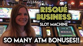 Going to the ATM on Risque Business Slot Machine! Both BONUSES!!!