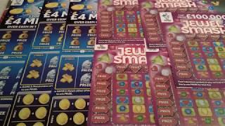 Wow!..BIG GAME..NEW..4 MILLON Pound Scratchcards..New.JEWEL SMASH