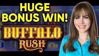 HUGE BONUS WIN! So Many Free Games! Buffalo Rush Slot Machine!