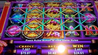 Twice the Gems Slot Machine Bonus - 10 Free Games with Stacked Locking Wilds - Nice Win