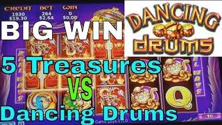 Dancing Drums Slot BIG WIN Bonus &  5 Treasures Slot BIG WIN Bonus !! Las Vegas WYNN Casino Slot