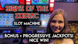 BONUS + Progressive Jackpots!! First Time Playing Signs of The Zodiac Slot Machine! Nice Win!!