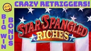 ⋆ Slots ⋆  SUPER BIG WIN & RETRIGGER FRENZY on STAR SPANGLED RICHES SLOT MACHINE POKIE