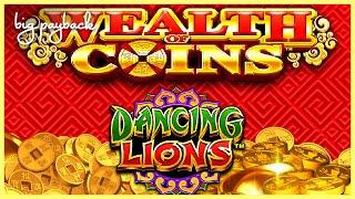 MAX BET BONUS! Wealth of Coins Dancing Lion Slot - FUN SESSION, ALL FEATURES!