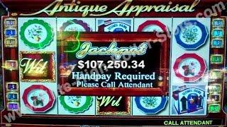 •$25 Antique Appraisal Video Slot! BIG Bonus Win $107GRAND! Jackpot Handpay Vegas Casino High Stakes