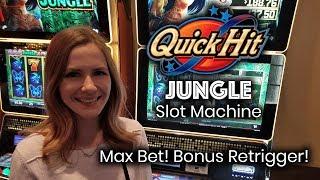 Max Bet Quick Hit Jungle Bonus with Retrigger! •️•️ Dinero Loco Nice Bonus!!!
