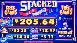 ++NEW Stacked Red White & Blue slot machine, Live Play & Bonus