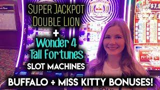Wonder 4 Tall Fortunes Slot Machine! Miss Kitty + Buffalo Gold BONUSES! NICE WIN!
