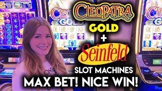 MAX BET! Awesome Seinfeld Feature! Nice Win! First Try on Cleopatra Gold Slot Machine!!