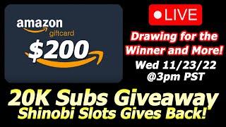 ⋆ Slots ⋆ $200 Amazon Gift Card Giveaway and More! 20K Subs Giveaway Continued!