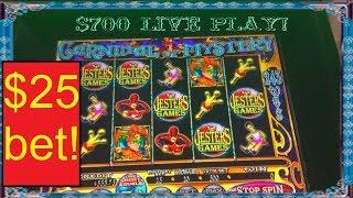 $700 LIVE PLAY CAN I JACKPOT? $25 BETS CARNIVAL OF MYSTERY SLOT MACHINE!