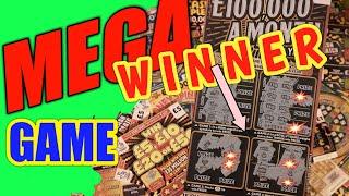 WOW!..WINNER....MEGA SCRATCHCARDS. SPIN £100"SUPER 7s"LUCKY NUMBERS"£1000,000 MONTH FOR YEAR