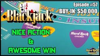 BLACKJACK #57 $50K BUY-IN $500 - $2500 HANDS Great Win Awesome Action with Lots of Doubles & Splits