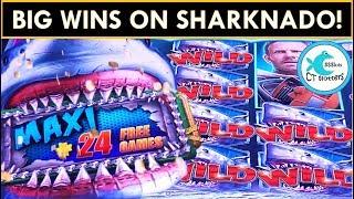 MULTIPLE MAXI JACKPOTS! Sharknado Slot Machine - WHO HAD THE BIGGER WIN?