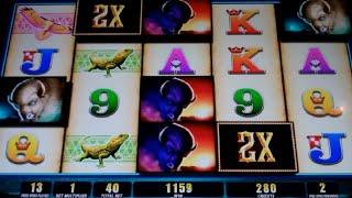 Double Buffalo Spirit Slot Machine Bonus + Retrigger - 20 Free Games Win with Wild Multipliers