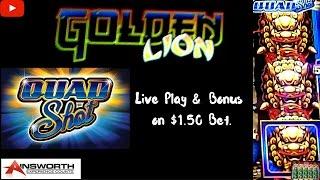( First Attempt ) Ainsworth – Golden Lion ( Quad Shot ) : Live Play & Bonus on $1.50 Bet