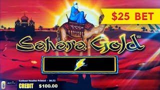 Lightning Link Sahara Gold Slot - $25 Max Bet - BIG WIN to start, YEAH!