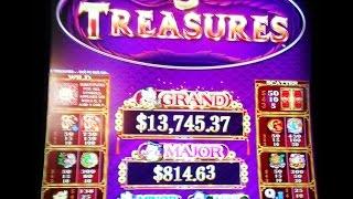 Bally -  5 Treasures : ( First Look) Bonus and Line Hit on a $ 0.88 bet