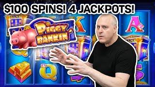 ⋆ Slots ⋆ $100 PER SPIN on a PIGGY BANKIN’ GROUP PULL ⋆ Slots ⋆ FOUR Jackpots? THANK YOU, VEGAS!