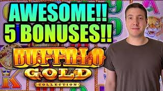 5 BONUSES! 4 Coin Re-Trigger! NICE! Buffalo Gold Slot Machine!