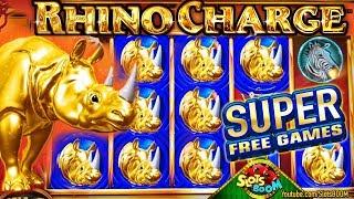 Rhino Charge SUPER FREE GAMES!!! BONUS - Wonder 4 Boost 1c Aristocrat Slots 1st Experience!!!