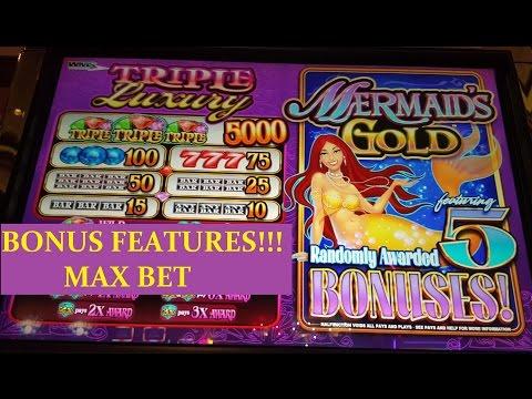 ~WMS Mermaid's Gold | 3 MAX BET Slot Bonus Features | 4 Videos