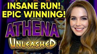 UNBELIEVABLE RUN!! ENDLESS FREE SPINS!! My BEST Result EVER! Athena Unleashed Slot Machine BONUSES!!