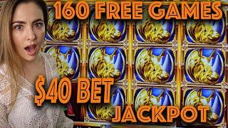 RECORD BREAKING 160 FREE GAMES! HANDPAY JACKPOT on $40 BET on Rhino Charge in Vegas!