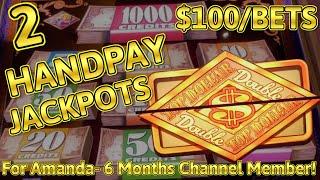 HIGH LIMIT Double Top Dollar (2) HANDPAY JACKPOTS ~ $100 Max Bet Bonus Rounds 3 Reel Slot Machine