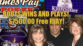 $7500.00 FREE PLAY! HANDPAY-BOOTS PLAY HIGH LIMIT SLOT MACHINES