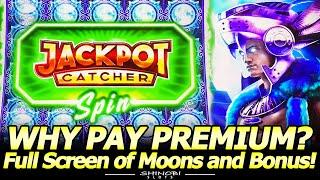 Why Pay Premium!? Jackpot Catcher Moon Slot Machine.  Live Play, Free Spins and Full Screen of Moons