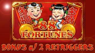 88 Fortunes - finally found this game - bonus with retriggers - Slot Machine Bonus