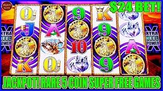 $24 BET RARE 5 COIN SUPER FREE GAMES JACKPOT!  HIGH LIMIT BUFFALO GOLD