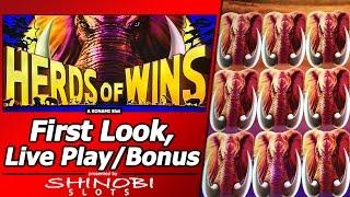 Herds of Wins Slot - First Look, Live Play, Features and Free Spins Bonus in New Konami title