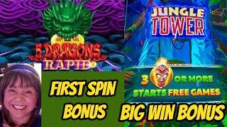 First spin bonus on 5 Dragons Rapid & Big Win Jungle Tower!