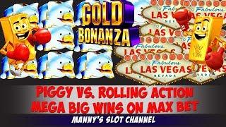 (Mega Big Wins!!) Gold Bonanza by Aristocrat Happy Piggy vs Rolling Action on Max Bet @ Barona
