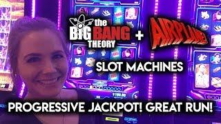 BIG Bang Theory Progressive! GREAT RUN on Airplane Slot Machine!