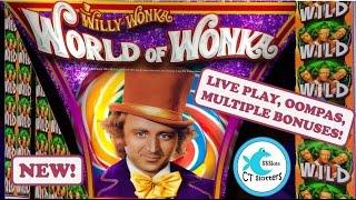 FIRST LOOK!!! World of Wonka Slot Machine - WMS - Multiple Bonuses with Live Play - NEW!!